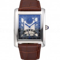 Cartier Tank Black And White Dial Stainless Steel Case Brown Leather Strap  622763