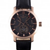 Vacheron Constantin Tourbillon Black Dial Rose Gold Case Black Leather Bracelet