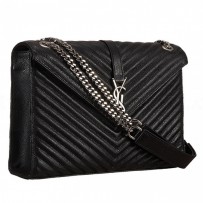 Saint Laurent Black Monogramme Quilted Textured Shoulder Bag 18926836