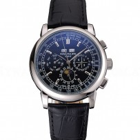 Patek Philippe Grand Complications Black Dial Black Leather Bracelet