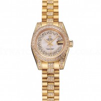 Swiss Rolex DayJust Diamond Pave White Dial Gold Diamond Bracelet 1453957