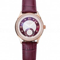 Omega DeVille Prestige Dark Red Dial Gold Diamond Case Dark Red Leather Bracelet  1454125