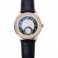 Omega DeVille Prestige Black Dial Gold Diamond Case Black Leather Bracelet  1454123