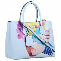 Prada Saffiano Soft Double Collage Print Light Blue Bag 18927283