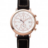 Hamilton Navy Pioneer Chrono White Dial Rose Gold Case Black Leather Strap