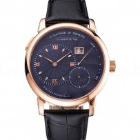 A. Lange & Sohne Lange 1 Blue Dial Rose Gold Case Black Leather Strap