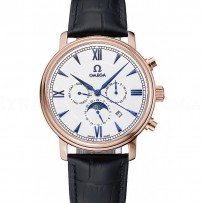 Omega De Ville Moonphase White Dial Rose Gold Case Black Leather Bracelet  1454227