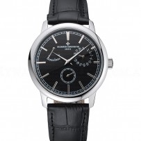 Vacheron Constantin Patrimony Power Reserve Black Dial Silver Case Black Leather Bracelet  1454262