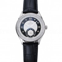 Omega DeVille Prestige Black Dial Silver Diamond Case Black Leather Bracelet  1454120