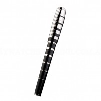 MontBlanc Silver Ring Pattern Black Enamel Ballpoint Pen With MB Engraved Cap