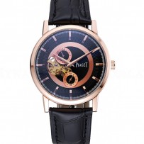 Piaget Altiplano Chronograph Black Dial Gold Case Black Leather Bracelet 1454047