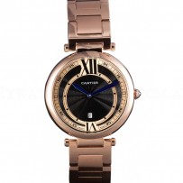 Cartier Ballon Bleu Rose Gold Stainelss Steel Strap Black Dial  621454