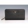 Prada Vernice Saffiano Leather Zip Around Black Wallet