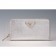 Prada Saffiano Leather Zip Around Small Silver Wallet