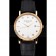Patek Philippe Calatrava White Dial Diamond Hour Marks Ribbed Bezel Gold Case Black Leather Strap