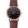 Patek Philippe Calatrava Black Dial Roman Numerals Ribbed Bezel Rose Gold Case Brown Leather Strap