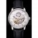 Swiss Patek Philippe Complications Openworked Dial Diamond Bezel Stainless Steel Case Black Leather Strap