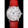Cartier Ronde Louis Cartier White Dial Stainless Steel Case Diamond Bezel Red Leather Strap