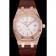 Swiss Audemars Piguet Royal Oak White Dial Gold Case With Diamonds Brown Leather Strap