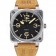Bell and Ross BR 01-92 Black Dial Silver Case Gold Numerals Brown Leather Strap