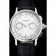 Swiss Patek Philippe Split Seconds Chronograph White Dial Silver Numerals Stainless Steel Case Black Leather Strap