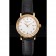 Patek Philippe Calatrava White Dial Diamond Hour Marks Double Ribbed Bezel Gold Case Black Leather Strap