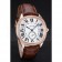 Cartier Drive De Cartier White Dial Silver Diamond Case Brown Leather Bracelet 1454216