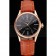 Swiss Rolex Cellini Black Dial Roman Numerals Rose Gold Case Light Brown Leather Strap