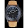 Panerai Luminor Black Ionized Stainless Steel Case Black Dial Brown Suede Leather Strap