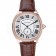 Cartier Drive De Cartier White Dial Silver Diamond Case Brown Leather Bracelet 1454216