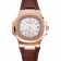 Patek Philippe Nautilus White Dial Rose Gold Case Brown Leather Strap